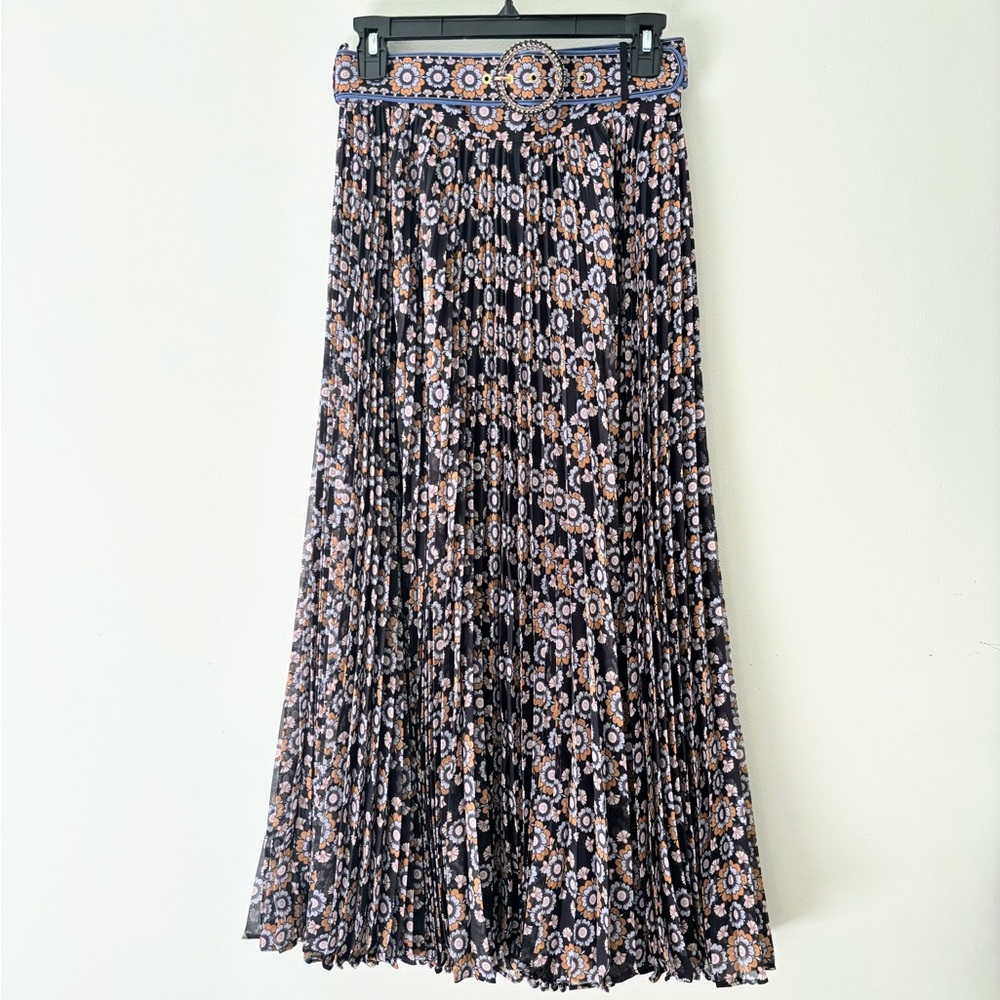NWT ZIMMERMANN pleated sunray midi skirt navy blue purple orange floral size 6